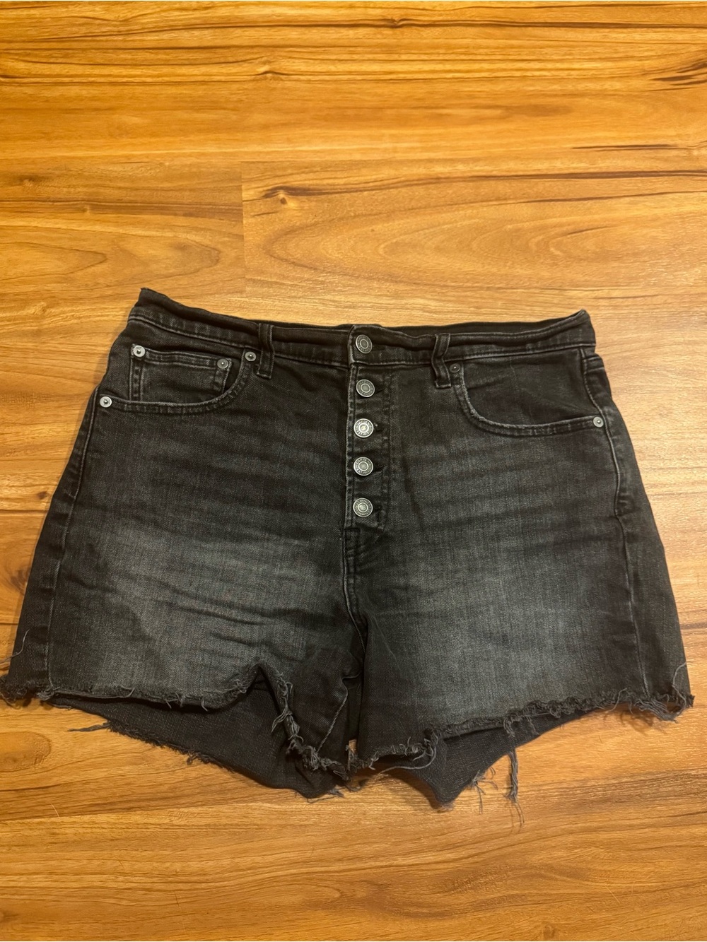 GAP Black Washed High-Rise Button-Front Denim Shorts